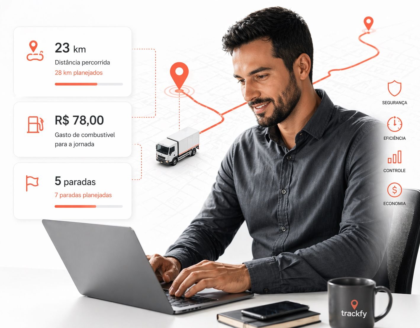 Operador acompanhando rota em notebook